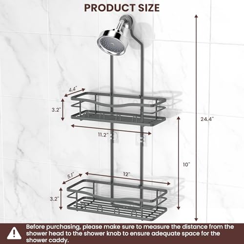 REINHARDT Shower Caddy Hanging, Rustproof Bathroom Caddy Anti-Swing Shower Organizer No Drilling Bath Racks with Soap Holder Multi Hooks Bathroom Storage for Shampoo Sponge, Grey - color: Grey