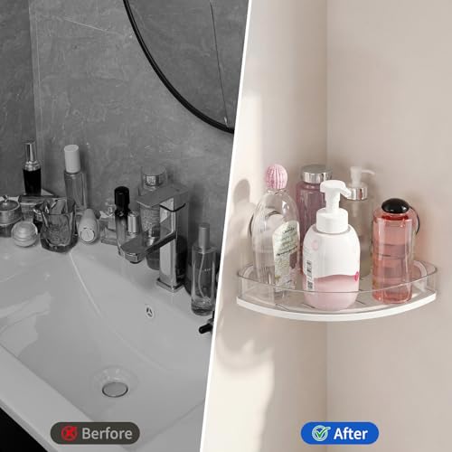 Suction Cup Corner Shower Caddy, Shower Caddy Basket Powerful Suction Bathroom, Waterproof & Rustproof Organizer for Bathroom Storage, No-Drilling Removable- 1 Pack - color: White1