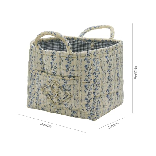 Quilted Fabric Storage Basket with Handles & Pocket, Foldable Laundry Hamper Boho Floral Print Organizer Bin for Home, Picnic, Office 12"x10"x10" (B-5) - color: B-5