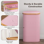 100L Laundry Hamper with Lid, Large Laundry Basket with Bamboo Handles, Clothes Hampers for Laundry with Removable Bag, Dirty Clothes Hampers for Bedroom Aesthetic, Pink - color: Pink