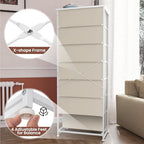 Crestlive Products Tall Dresser, 7-Drawer Fabric Storage Tower, Chests of Drawers - Vertical Organizer Unit for Bedroom, Hallway, Entryway, Nursery, Closets - Steel Frame, Wood Top & Handles (Beige) - color: Beige, style: Narrow-7 Drawers