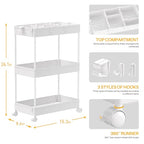 SPACELEAD 3 Tier Rolling Cart with Wheels, Storage Craft Art Trolley Organizer Serving, 3 Hanging Baskets Easy Assembly, for Office, Bathroom，Living Room, Kitchen, White - color: White