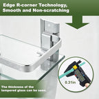 AIJALY 2 Pack Bathroom Glass Shelf,15.7 Inches Silver Bathroom Shower Glass Shelf Wall-Mounted, Metal Storage Floating Kitchen Shelf - color: Silver 2 Pack