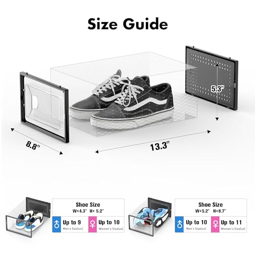 Foluck Shoe Storage Box, 15 Pack Clear Plastic Stackable Shoe Organizer for Closet, Interlocking Design for Sneakers, Foldable Shoes Container Rack with Lids, Black - color: Black