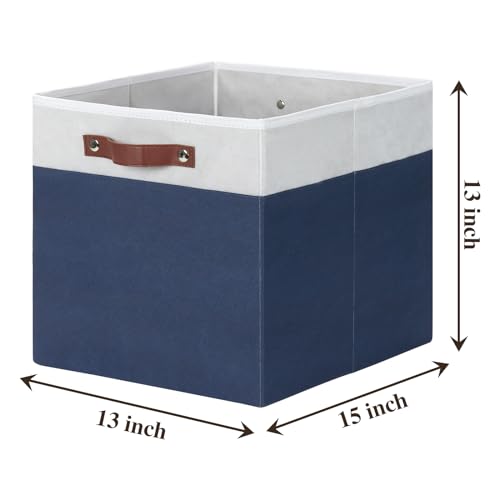 Temary Cube Storage Bins 4Pack Foldable Cube Baskets for Clothes Shelf Storage Basket with Handles, Storage Box Fabric Storage Organizer Bins for Home (White&Blue, 13x15x13 Inch) - color: White&Blue, size: 13x15x13