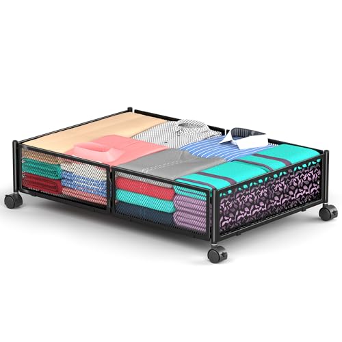 Under Bed Storage, Storage Under Bed with Foldable Pattern Carved Metal - color: Black, size: 3 Pack
