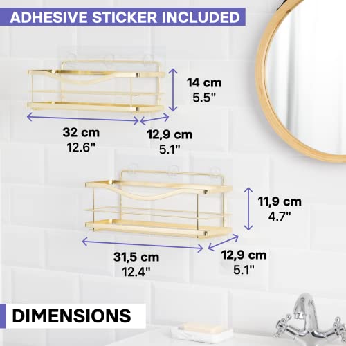 KINCMAX Shower Caddy Organizer - Self Adhesive Wall Shower Shelf - Stainless Steel Bath Shampoo Holder and Storage Rack - color: Gold, size: 2-Pack Caddies