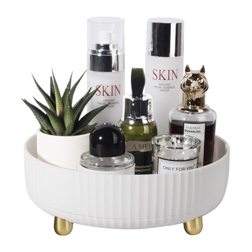 Anyoifax Makeup Perfume Organizer Tray 360 Degree Rotating Lazy Susan Skincare Lotion Organizer Spinning Cosmetics Storage for Dresser, Vanity, Bathroom Countertop, Small Ivory White - color: White, size: 9 "