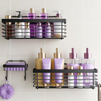 ODesign Shower Caddy 3 Pack SUS304 Stainless Steel-No Drilling-Shower Bathroom Shelves Rack,Rustproof Wall Mounted,Adhesive Shower Shelf Basket Organizer-Black - color: Black