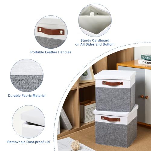 Temary Foldable Fabric Storage Bins with Lids, 2-Pack Storage Bin for Organizing Living Room, Closet Organization, Multi-Purpose Storage Boxes for Clothes (White&Grey, 10.5x10.5x10.5in) - color: White&Grey, size: 10.5×10.5×10.5