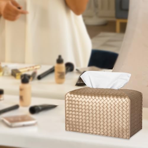 Tissue Box Cover PU Leather Tissue Holder Square Facial Tissue Case Facial Paper Organizer Dispenser for Bathroom, Vanity Countertop, Tabletop, Car, Rectangle, Gold - color: Gold, size: Rectangle