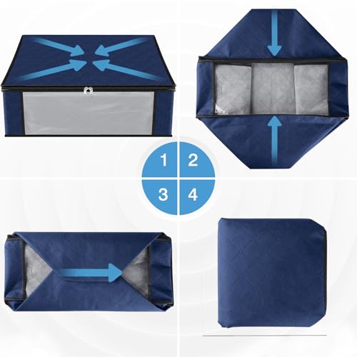 HomeHacks Storage 3-Pack Clothes Organizer Storage Bags Foldable Storage Box with Large Clear Window Sturdy Handles for Closet, Dorm, Pillows, Bedding, Clothes, Blankets, 35L, Blue - color: Blue