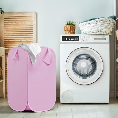 Polyester Strong Mesh Pop-up Laundry Hamper, Quality Pop Up Hampers for Laundry with Durable Handles Solid Bottom High Carbon Steel Frame, Easy to Open and Fold Flat for Storage(Light Pink) - color: pink, size: 1-Pack