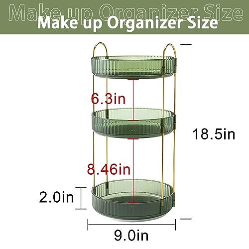 shuang qing Rotating Makeup Organizer for Vanity, High-Capacity Skincare Clear Make Up Storage Perfume Organizers Cosmetic Dresser Organizer Countertop 360 Spinning (Green, 3 Tier) - color: Green, size: Regular-3 Tier