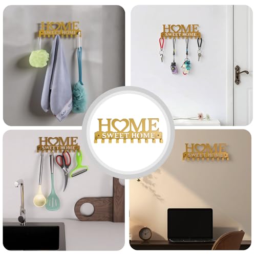Key Holder Wall Mounted with Screws and Anchors, Gold Multifunctional Key Hanger with 10 Hooks, Entryway Front Door Kitchen Hallway Garage Office - color: Home-1 Gold