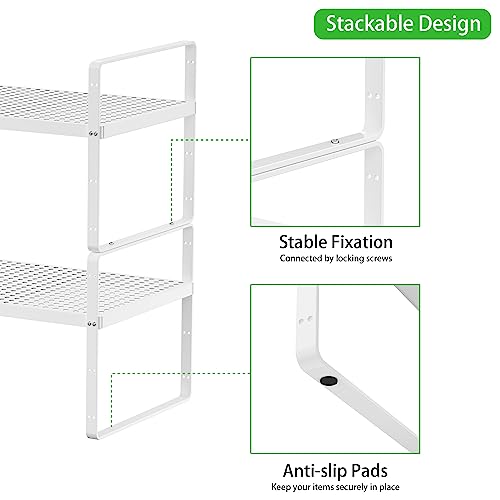 Expandable Cabinet Storage Shelf Stackable Organizer Rack for Kitchen Bathroom Pantry Spice Cupboard Coffee Countertop Home Office Desk Heavy Duty Nonslip White Large 3 Packs - color: White 3 Packs, size: Large - 10.2"W x (16.5"-27.1")L x 9.8"H