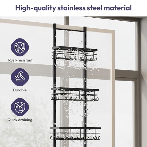 SWTYMIKI Over The Door Shower Caddy - 4 Tier Rustproof Hanging Shower Organizer with Adjustable Shelves, 40 Hooks & Soap Holder, Hanging Shower Rack Storage for Bathroom Accessories, Black - color: Black