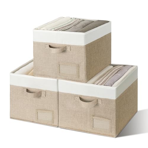 GRANNY SAYS Closet Storage Baskets for Shelves, Large Fabric Storage Bins, Collapsible Clothing Storage and Organization, Decorative Storage Bins, Khaki&Ivory, Large, 3-Pack - color: White&Kahki, size: Large