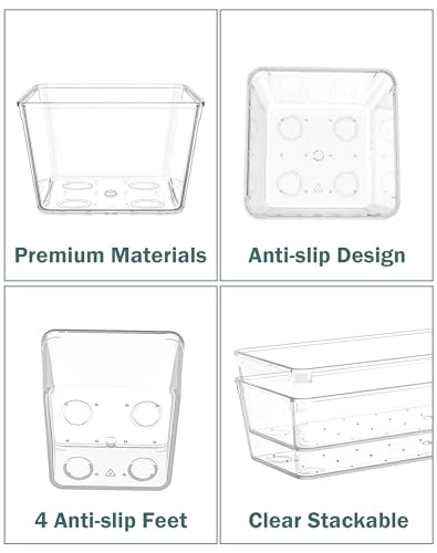 30Pcs Clear Plastic Drawer Organizers Set, 4size makeup drawer organizer trays for vanity,desk,bathroom,office,nightstand,gadgets for kitchen drawer, Versatile drawer divider storage bins - size: 30P