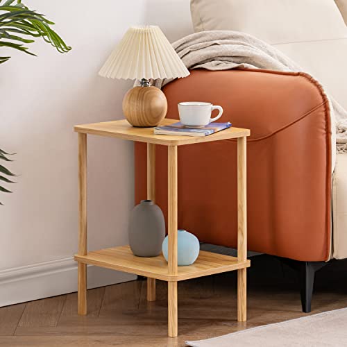 Apicizon 2 Tier End Table, Small Side Table with Solid Wood Legs, Boho Bedside Table with Storage Shelf, Nightstand for Small Spaces, Bedroom, Living Room, Entryway, Farmhouse, Easy Assembly, Natural - color: Natural, size: 1 Set, style: 2 Tier