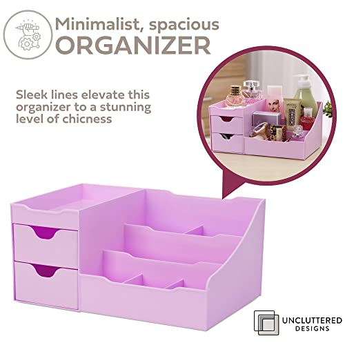 Uncluttered Designs Makeup Organizer With Drawers - Modern Countertop Storage for Cosmetics - Chic Vanity Holder for Perfume, Skincare, Brush, Lipstick, Nail Polish Organization & Display (Purple) - color: Violet