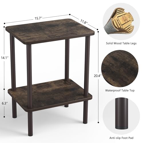 Apicizon 2 Tier End Table Set of 2, Small Side Table with Solid Wood Legs, Boho Bedside Table with Storage Shelf, Nightstand for Small Spaces, Bedroom, Living Room, Entryway, Rustic Oak - color: Dark Rustic Oak, size: 2 Set, style: 2 Tier