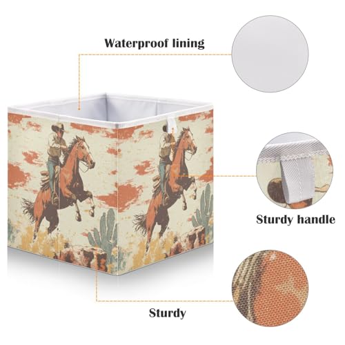 Cowboy Wild West Storage Cubes 11x11 Inch Foldable Fabric Bins with Handle for Storage and Organization, Ideal Storage Bins for Closet Shelves - color: C79