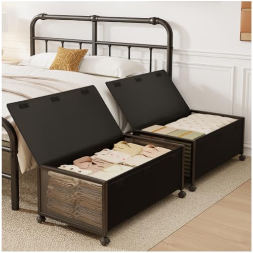 2 Pack Under the Bed Storage Containers,12 inch Height Under Bed Shoe Storage,31inch Long Underbed Storage with Wheels,Large Rolling under bed Clothes Storage Drawers with Lid for Dorm Tall,Black - color: Black, size: 2PC (31"Lx17"Wx12"H)