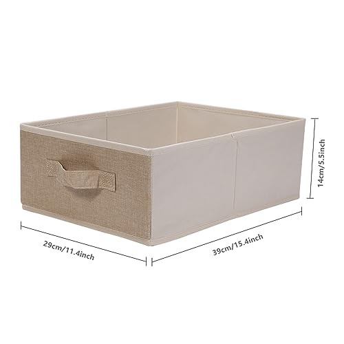 BOMKEE Clothings Collapsible Storage Bins, Foldable Organizers and Storage Baskets Cube Storage Bin for Bedroom Living Room (4 Pack, Beige, 15.4x11.4x5.5inch) - color: Beige, size: 15.4x11.4x5.5inch