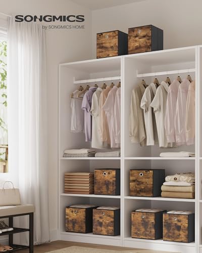 SONGMICS Storage Cubes, Set of 8 Storage Bins, Foldable Fabric Storage Boxes, 10.2 x 10.2 x 11 Inches, Fit Cube Storage Unit, for Clothes, Bedroom, Living Room, Rustic Brown and Ink Black URFB826B01 - color: Rustic Brown, size: 8 Pack (10.2"L x 10.2"W x 1