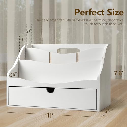 Rebee Vision Pine Wood Mail Organizer for Desk - Charming Farmhouse Countertop Mail Sorter for Office Desk & Home Decor - Mail Holder with Divider, 4-Slot Letter Sorter File Holder (White) - color: B-White