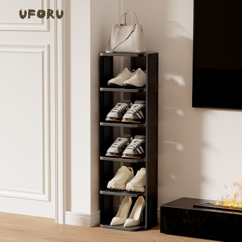 Small Shoe Rack, 5 Tier Plastic Vertical Shoe Rack for Small and Narrow Spaces, Free Standing Shoe Organizer for Closet, Entryway (Black) - color: Black, size: 5 Tier