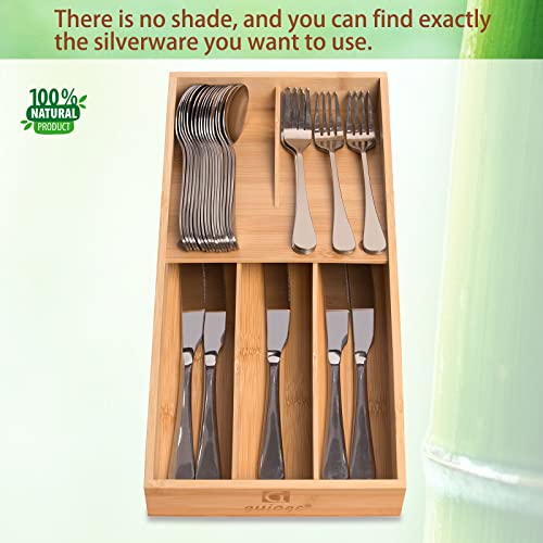 guiogc Bamboo Silverware Organizer, Kitchen Silverware Drawer Organizer, Utensil Tray Holder, Cutlery Tray for Spoons, Forks, Knives - size: Double Layer-Medium