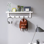 SMIBUY Coat Hooks with Shelf Wall-Mounted, 29.2 Inch Entryway Coat Rack for Wall, Bamboo Hanging Shelf with 5 Double Metal Hooks for Bathroom, Bedroom, Kitchen, Living Room, Mudroom (White) - color: White