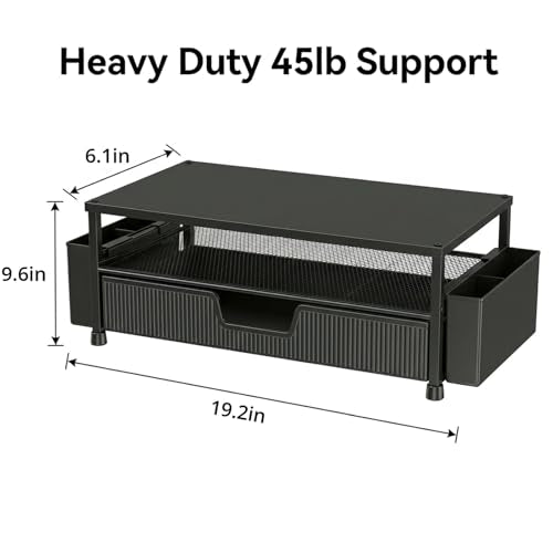 ECOLOVI Desk Organizer and Accessories, 2-Tier Computer Monitor Stand Rise with Storage Drawer & 2 Pen Holders, Laptop & Printer Stand for Desktop, Workspace Organizers for Office Supplies (Black 2-Pack)) - color: Black 2-Pack