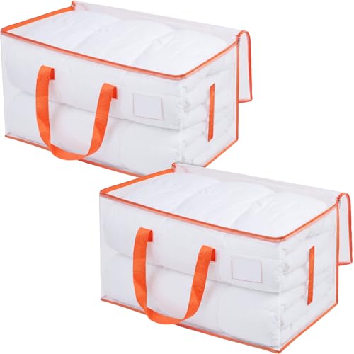 KYODOLED Clear Moving Bags with Orange Handles, 2-Pack Heavy Duty Storage Totes for Clothes & Bedding, Extra Large 27"x14"x15" (24 Gal), Foldable Transparent Moving Supplies with Label Pocket - color: Clear+Orange, size: 2PACK