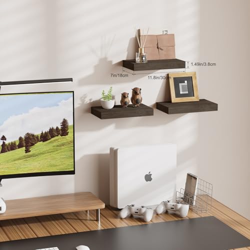 Floating Shelves for Wall, Bathroom Shelves Over Toilet, Wall Shelves & Book Shelf for Room, Hanging Shelf, Wooden Wall-Mounted Small Floating Shelves, 12 x 7 x 1.5 in (Smoke Gray, Set of 3) - color: Smoke Gray, size: 12"(set of 3)