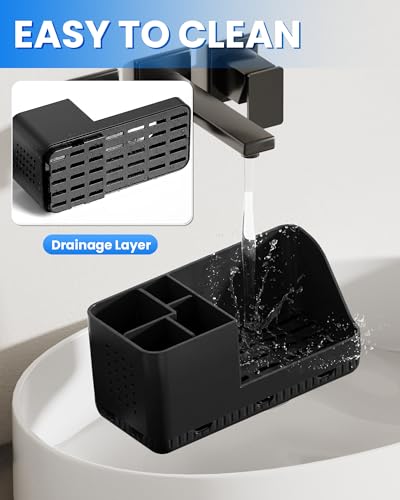 Toothbrush Holders for Bathroom Counter - Detachable Bathroom Organizer and Storage Electric Toothbrush and Toothpaste Holder, Bathroom Decor Accessories for Countertop, Shower, Sink - color: Black