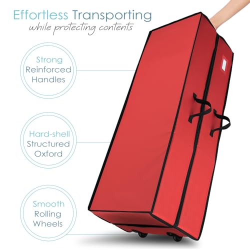 Hearth & Harbor Wrapping Paper Storage Container with Ribbon Dispenser and Interior Pockets - Large Christmas Storage Containers with Wheels, Fits 30 Rolls of 40" Length, Red - color: Red, size: Extra Large