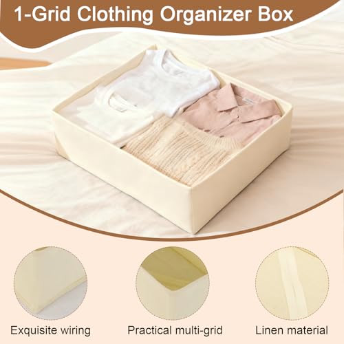 1 Pcs Drawer Organizer Storage Box for Underwear Socks Closet Divider for Wardrobe Dresser Vanity Space Saving Use(Off White) - color: Off White-1, size: Large