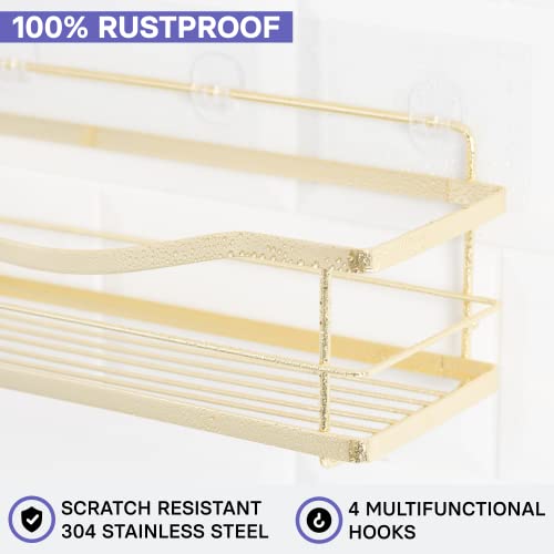 KINCMAX Shower Caddy Organizer - Self Adhesive Wall Shower Shelf - Stainless Steel Bath Shampoo Holder and Storage Rack - color: Gold, size: 2-Pack Caddies