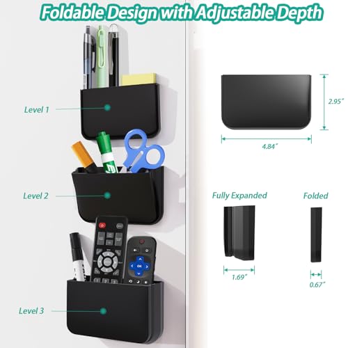 Freewindo Magnetic Remote Control Holder Wall Mount, 2 Pack TV Remote Holder Wall Mount, Magnetic Pen Holders for Refrigerator, Whiteboard Marker, Locker Organizer, Office Organizer (Black) - color: Black