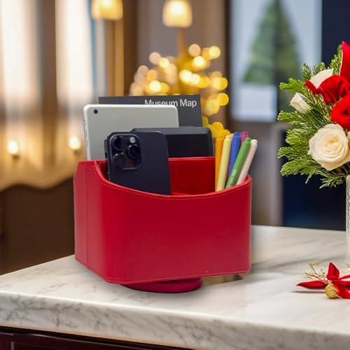 UnionBasic Rotating Desk Organizer, 360 Desk Spinning Caddy, Desktop TV Guide/Mail/Media/Remote Controller Holder Organizer, Red - color: Red