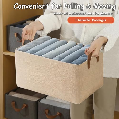 AARAINBOW Linen Closet Organizer Storage Bin with Steel Frame, Stackable Fabric Jeans Baskets for Shelves, 4 Packs Foldable Wardrobe Clothes Box for Sweater Pants Clothing Towel Shirt Felt, 23L Beige - color: 4 Beige