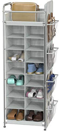 Simple Houseware 16 Cube Shoe Stand Tower Rack 8 Tier with Top Shelf and Side Hanging Pockets, Gray - color: Gray