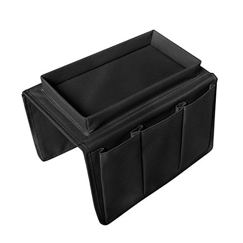 5 Pockets TV Remote Control Holder Couch Sofa Tray Armrest Organiser Oxford Chair Couch Caddy Sofa Armrest Bag Bedside Storage Hanging Organiser for Magazine Books Snack Mobile DVD Cellphone Drinker - color: black