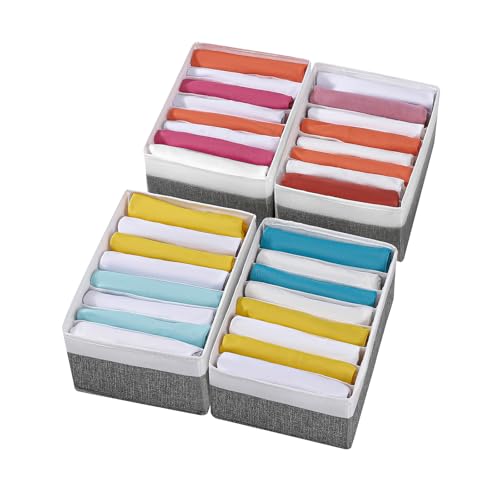 4 Packs T-shirt Drawer Organizers for Clothing,8 Grids Compartment Wardrobe Storage Box, Washable Clothes Organizer for Legging,Silk Scarve-12.59''x9.05''x5.9-GreyWhite - color: GreyWhite, size: 8 GRIDS-UPGRADED HEIGHT