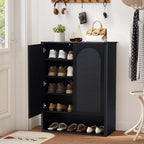 Shoe Cabinet, 5 Tier Wooden Shoe Storage Organizer Cabinet with Adjustable Shelves, Shoes Rack Accent Cabinet for Entryway Hallway Living Room, Black - color: Black
