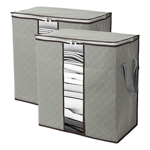 2 Pack Foldable Large Storage Bags 20 x 14 x 20 (L x W x H) inch for Comforter Quilt Blanket Clothes with Clear Window & Handles - Easy to Fit King Size Comforter Set - Closet Under Bed Organizer - size: Large (Erect), style: Set of 2