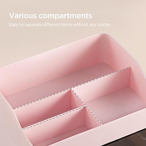 HBlife Makeup Organizer for Vanity with 2 Drawers, Large Plastic Bathroom Countertop Cosmetics Organizer Skin Care Storage, Easy to Store Lipsticks, Nail Polishes, Perfumes, Eyeshadow Palettes, Pink - color: Pink